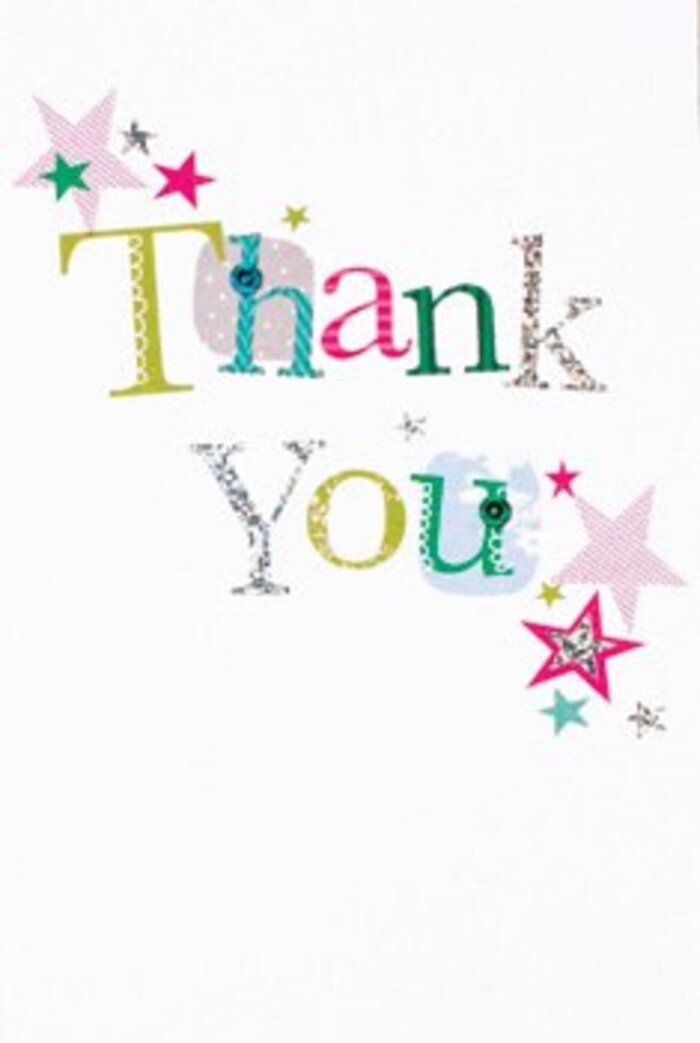 In this elegantly crafted thank you card, there's a quietly exuberant rhythm that mirrors the creativity found in the heart of Surrey Quays. Each letter of 'Thank You' has its own distinct character: some curve playfully, adorned with polka dots or delicate lines, while others exude sophistication with almost musical grace. Bright stars, shimmering in tones from sparkling pink to deep turquoise and cool silvers, cluster near the central message, as if blessing the sentiment with extra cheer. The overall composition is light and airy-the pure white background acts as a canvas where colours and textures dance, bathed in gentle daylight, much like the open spaces along the Thames Path. The design is neither overly formal nor too casual, striking the perfect balance for any occasion-a heartfelt expression fit for anniversaries, friendly favours, or spontaneous gestures. Touching the card, one senses its subtle textures and fine craftsmanship, echoing the bespoke elegance we aim for at Flowers Surrey Quays. Ideal for tucking alongside a lush bouquet or hand-delivering a moment of appreciation, this card embodies warmth and gratitude in a form as uplifting as freshly arranged blooms from our local shop.